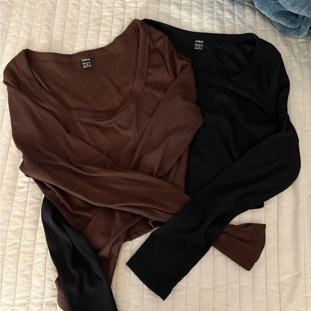Brown and Black Long Sleeve Tops